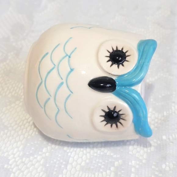Mini Ceramic Pot Premium Glazed Cute Blue Owl Face Succulent Plant Holder - Picture 13 of 16